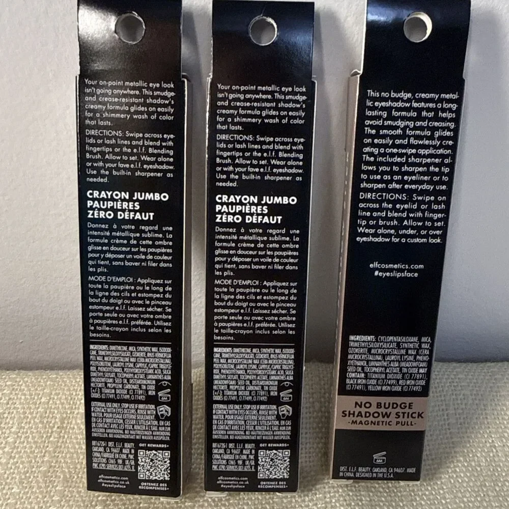 Lot Of 3 New ELF No Budge Shadow Stick, Smudge-Proof Eyeshadow Magnetic Pull